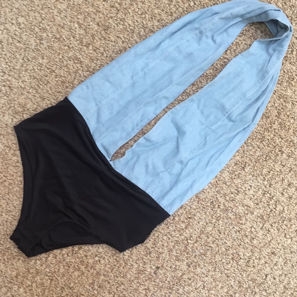 Denim backless top bodysuit